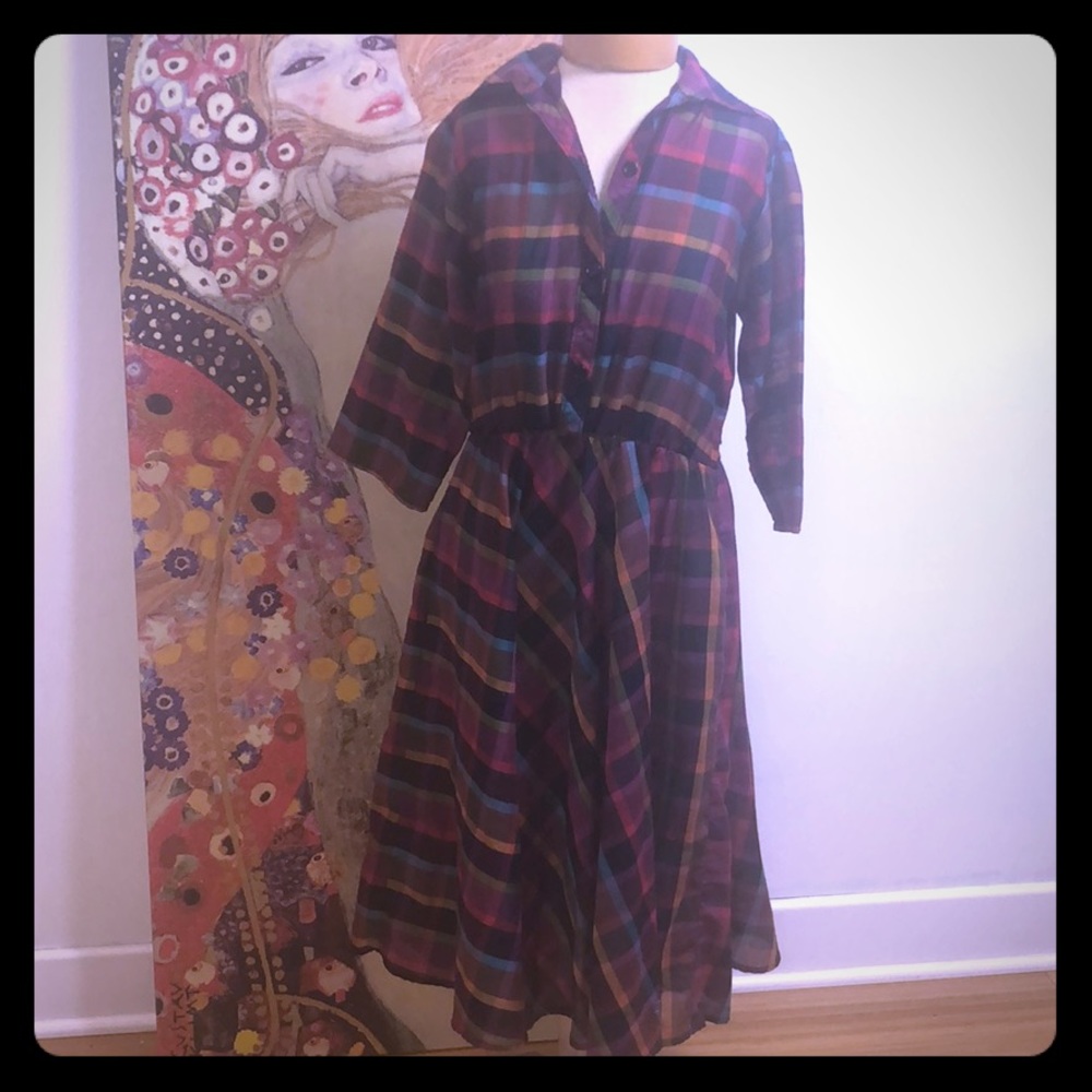Vintage Full Circle Skirt Plaid Button Up